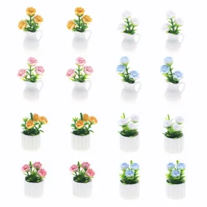 Plante en Pot Miniature pour Maison de Poupée Simulation Fleur de Rose Pot en Résine Micro Paysage Décoration de Jardin Accessoire