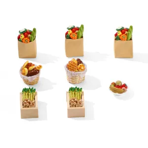 Dollhouse Miniature Simulation Vegetables Fruits Food Bread Basket Resin Micro Landscape Kitchen Scene Model