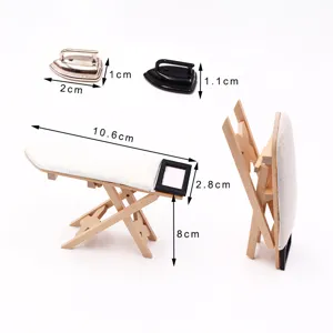 Miniatur Holzbügelbrett und Bügeleisen Set, 1:12 Puppenhaus Fotografie Requisiten Detail