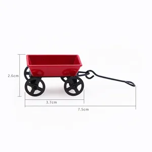 Miniature Red Iron Trolley Dollhouse Micro Landscape Photography Prop Doll Accessories Metal Cart Model