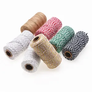 Colorful 2mm cotton baker's twine for gift wrapping, crafts, and holiday decoration spools.