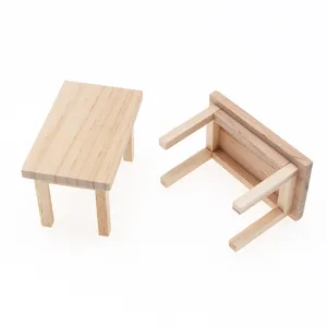 1:12 dollhouse miniature wooden long table detail shot, perfect for micro scene photography.