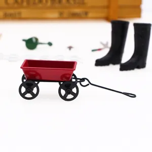 Miniature red metal garden wagon dollhouse toy photography prop micro landscape accessory