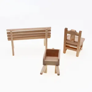 Miniatur Holz Möbel Puppenhaus Bank Karre Stuhl Modell Garten Dekor Mikrolandschaft