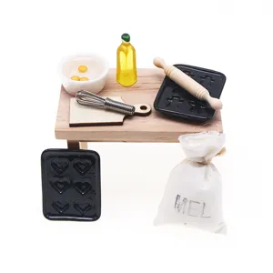 Miniature dollhouse kitchen baking props set, cute tiny food model for toy collection and decor.