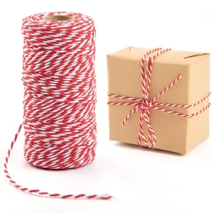 Red and white baker's twine for gift wrapping, decorative cotton rope, 2mm craft string.