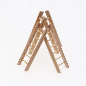 Vue de détail d'échelle en bois miniature, accessoire parfait pour la photographie de maison.