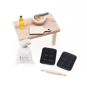 Dollhouse miniature kitchen baking tools set, cute tiny food model display detail.