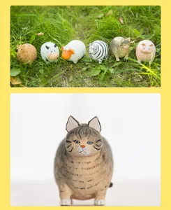 Handmade wooden round animal figurine, cute desktop ornament and soothing home decor piece.