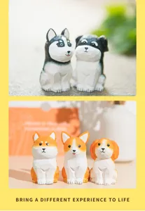 Handcrafted wooden dog figurines, cute cartoon desktop and car ornaments, perfect gift.