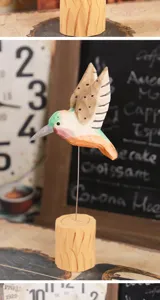 Hand carved wooden hummingbird desk ornament vintage style wooden animal sculpture figurine decoration