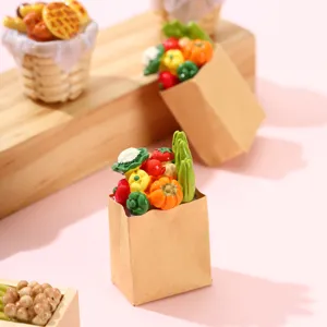 Dollhouse miniature vegetable and fruit paper bag food basket decoration model details view.