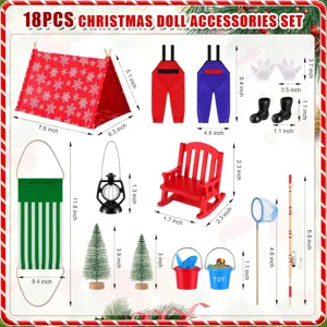 18Pcs Christmas doll accessories set miniature outdoor camping fishing toys for dollhouse