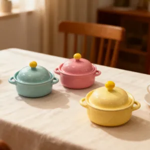 Miniatur Puppenhaus Suppentopf Modell, süsse Mini Keramik Küchenszene Kochgeschirr Set.