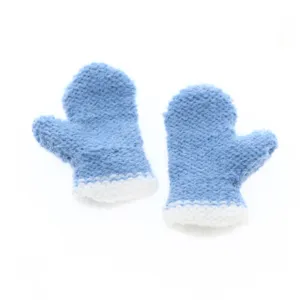 Cute light blue knitted mittens with white cuffs for winter warmth and cozy daily wear.