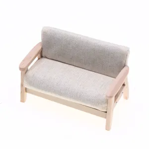 Miniatur Holzesdoppeltes Sofa fuer Puppenhaus Mikrowohnzimmer Szene Modell Zubehoer