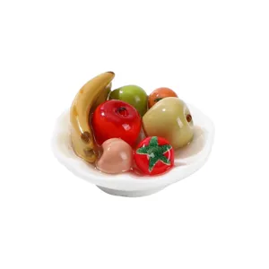 Dollhouse miniature fruit basket and vegetable model for tiny kitchen food decor.