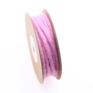 Pink wool felt cord roll for DIY crafts, handmade wool yarn for Christmas decorations.