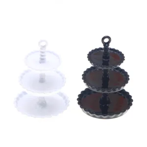 Miniature 3-tier dessert cake stand dollhouse miniature toy black and white set