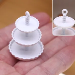 Dollhouse miniature 3-tier cake stand white dessert tray micro doll food display props.
