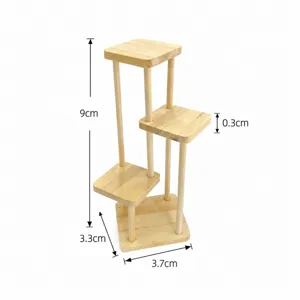 Détail de support de plante miniature en bois avec dimensions pour décor de maison de poupée.