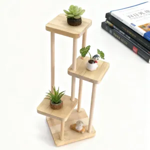 Support de plante en bois miniature de maison de poupée étagère à fleurs micro paysage