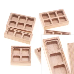 Miniature bamboo tray dollhouse grid plate micro scene food decoration model accessory