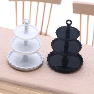 Dollhouse Miniature Dessert Cake Stand Alloy Simulation Doll House Kitchen Food Scene Toy Furniture Accessories