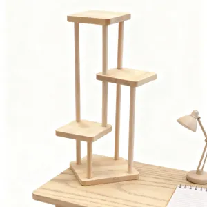 Support à Fleurs en Bois Miniature pour Maison de Poupée Étagère Multicouche Présentoir Modèle de Meuble de Salon