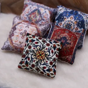 Miniature dollhouse boho carpet pattern throw pillow, a detailed view of 4cm size.
