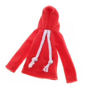 Red hooded sweatshirt for 26-30cm shelf elf dolls, cozy winter doll clothing and cute accessories.