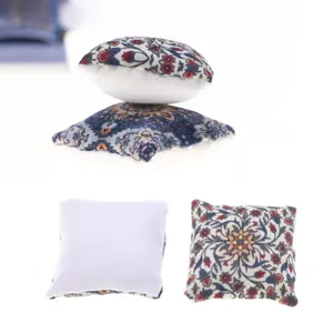 Dollhouse miniature bohemian style pillows, cute floral pattern sofa cushion toys for decor.