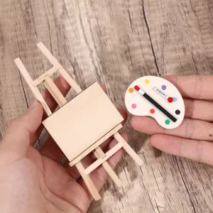 Ensemble De Mini Chevalet Palette Et Pinceau De Maison De Poupée En Bois Jouets Modèle De Décoration De Scène De Galerie D'Art BJD