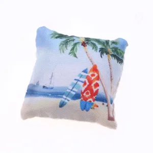 Miniature de maison de poupée coussin de plage d'été, coussin de canapé marin pour décoration