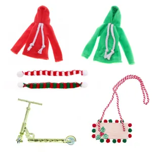 Christmas elf doll clothes set red green hoodies scarves scooter doll dress up accessories
