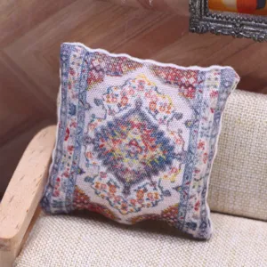 Miniature dollhouse bohemian style geometric throw pillow for micro scene sofa decoration.