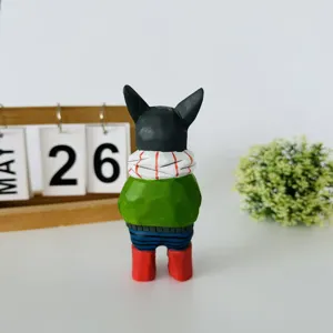 Wooden French bulldog figurine carved animal desktop decor handmade cute ornament gift