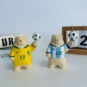 Wooden bear football figurine desktop decoration Brazil Argentina 10 sports fan gift