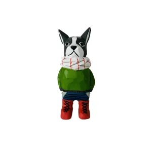 Wooden French Bulldog figurine, creative desktop ornament, hand-carved home office gift toy.
