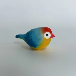 Handmade wooden bird figurine cute carved animal desktop ornament home office decor gift.
