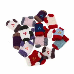 Miniature knitted doll gloves set, colorful dollhouse micro scene accessories and cute decor.