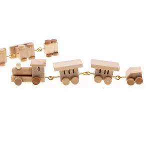 Mini wooden train detail shot, dollhouse miniature toy accessory for micro landscape decor