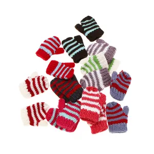 Dollhouse miniature knitted gloves, colorful stripe tiny mitten model for DIY doll house decor.