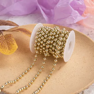 Gold plastic bead chain roll for Christmas tree and wedding decoration DIY craft supplies.