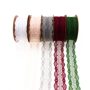 25mm 5m Polyester Spitzenband Borte für Brautkleid Schleier Blumenverpackung Deko