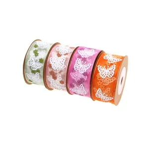 Sheer organza butterfly ribbon rolls set of 4 colorful craft webbing for gift wrapping 25mm