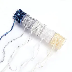 Handmade pearl ribbon sheer chiffon trim spool for gift wrapping and DIY crafts decoration.