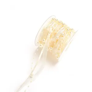 Handmade pearl organza ribbon roll for gift wrapping, floral packaging, and DIY crafts.