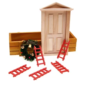 Casa delle bambole porta in legno miniatura scala rossa ghirlanda di Natale fai-da-te