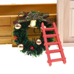 Casa delle bambole scala in legno in miniatura ghirlanda di Natale ornamento giardino vaso decoro